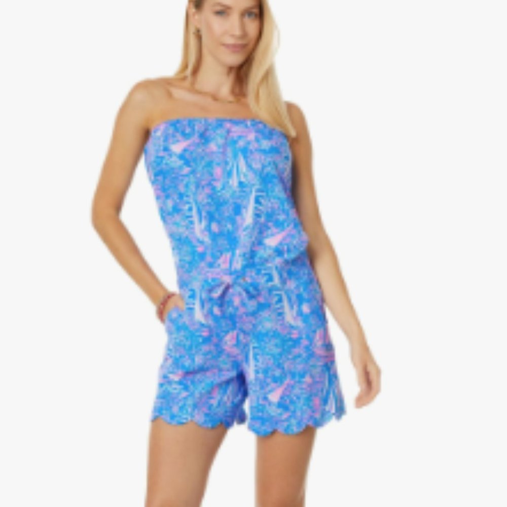 Lilly Pulitzer Jace Strapless Short Romper⛵️🎉Sailboat Print in Large NWT!
